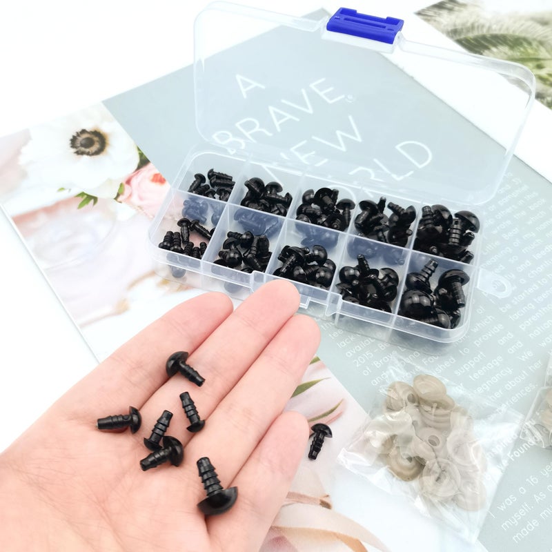 Quacc 100 PCS Safety Eyes with Washers, Black Plastic Toy Eyes for Crochet Crafts, DIY Craft Dolls, Stuffed Animals, Teddy Bears (6-12 mm) - Image 4
